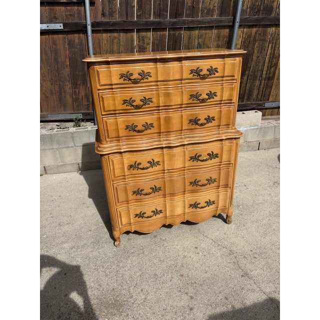 1970s Vintage French Provincial Tall Boy Dresser / Chest of Drawers For Sale - Image 5 of 11