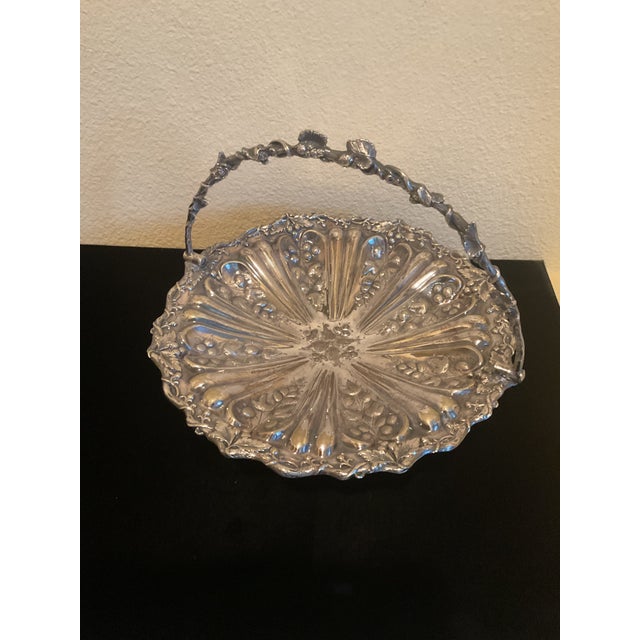 Antique Embossed Art Noavue Motif Fruit Basket With a Foldig Handelon a Pesdestal For Sale - Image 10 of 10