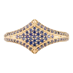 Unique Blue Sapphire Pave Set Statement Ring in 14k Solid Gold Size 6