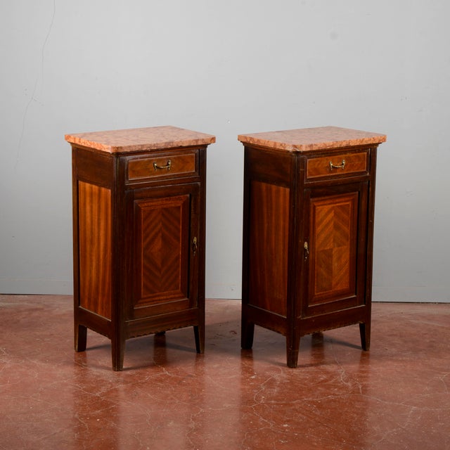 Vintage Bedside Tables with Red Marble Tops, 20th Century, Set of 2 For Sale - Image 17 of 18