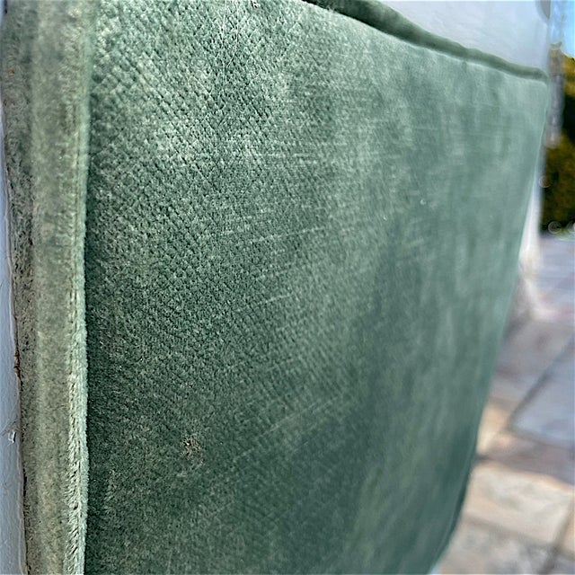 Antique Portuguese Wood Chair in Agua Green Velvet Fabric, 1920s For Sale - Image 9 of 10