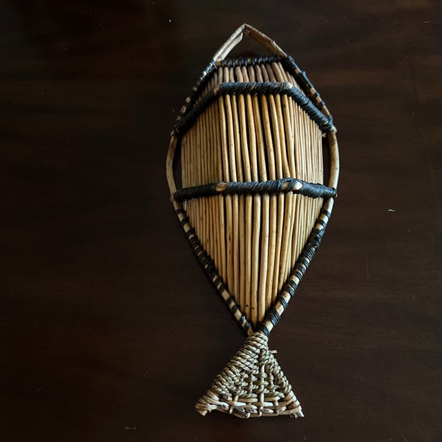 Pair of Vintage Rattan and Bamboo Fish Baskets For Sale - Image 12 of 12