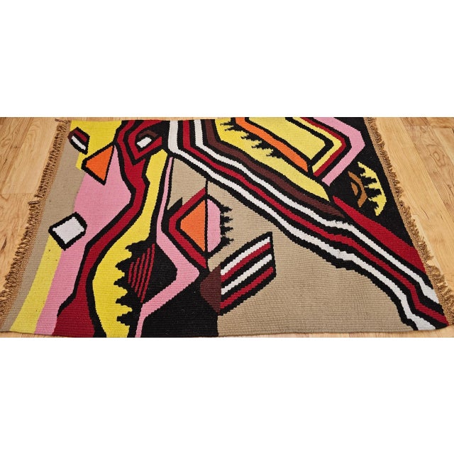 Yellow Vintage Mid-Century Modern Handwoven Tapestry, Abstract Design, Wool For Sale - Image 8 of 9