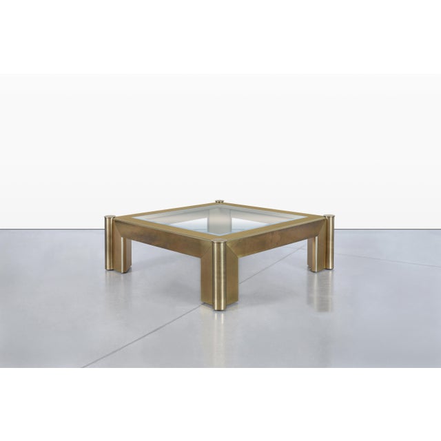Mid-Century Modern Vintage Brass and Glass Coffee Table Attributed to Mastercraft For Sale - Image 3 of 14