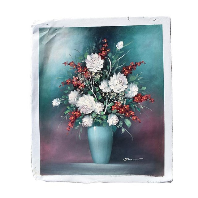 1950s Abstract Expressionist Blue Floral Painting on Canvas For Sale - Image 5 of 5