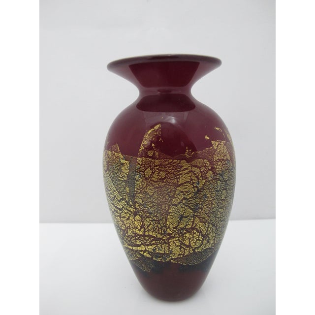 Michael Nourot Red Satin Series Gold Leaf Art Glass Vase MC 94 94 Pu For Sale In Portland, OR - Image 6 of 10