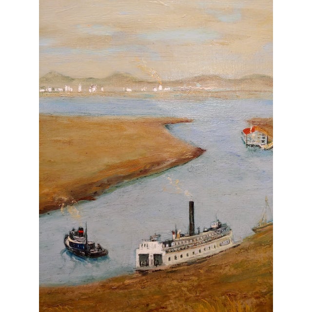 1960s Harry Mayhew -Steamboats in Burlingame at the San Francisco Bay-Oil Painting For Sale - Image 5 of 12