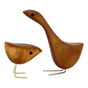 Early 21st Century Happy Bird Couple, Short & Tall Danish Jacob Hermann Style Figurines in Teak - Set of 2