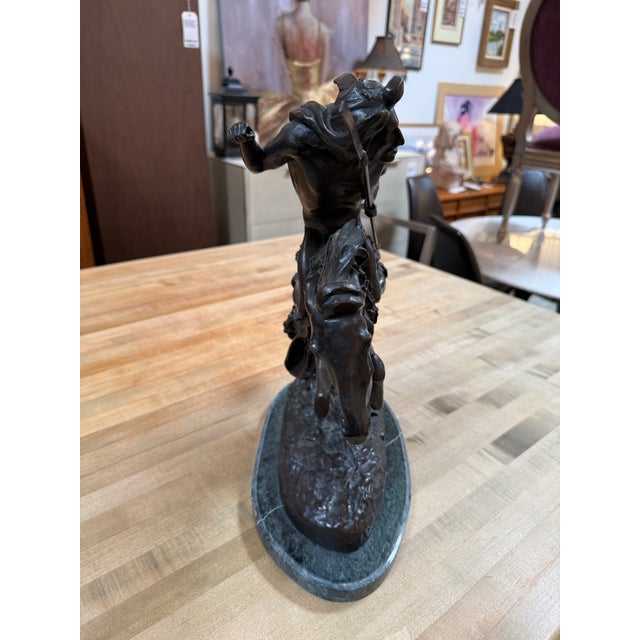 Stone Fredeic Remington Roman Bronze Cheyenne Statue on Marble For Sale - Image 7 of 12