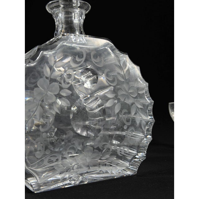 Vintage Art Deco Cut Crystal Decanter and Six Cordial Glasses, 1930s, Set of 7 For Sale - Image 11 of 17