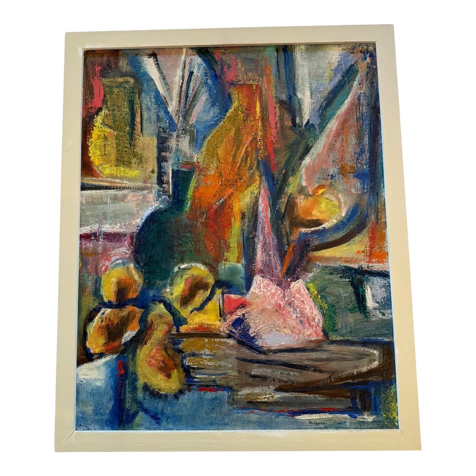 Mid 20th Century Framed Modern Abstract Impression Oil on Canvas Still ...