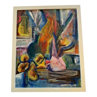 Mid 20th Century Framed Modern Abstract Impression Oil on Canvas Still Life Signed Hilborn For Sale