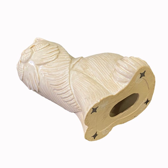 Ceramic Distressed Off White Color Glaze Ceramic Cat Deco Figure For Sale - Image 7 of 8