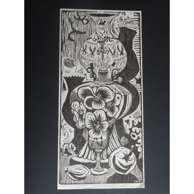 Mid 20th Century "Lamp & Pansies" Byron Randall Modernist Abstract Woodcut Print For Sale In Los Angeles - Image 6 of 6