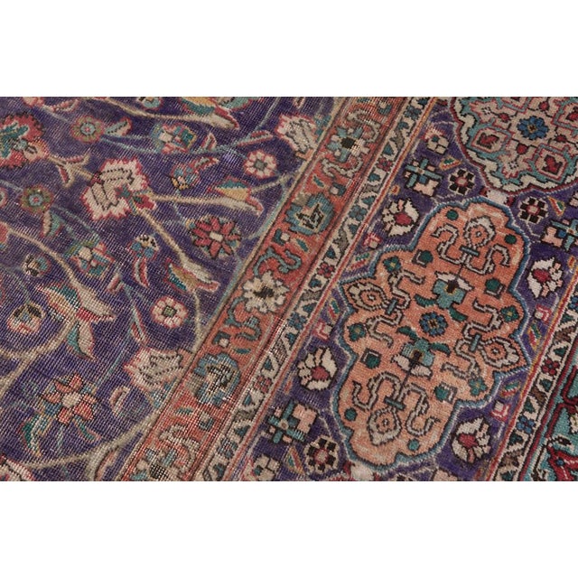 Art Nouveau 1990's Vintage Blue/Rust Wool Rug - 10'3'' X 12'7'' For Sale In New York - Image 6 of 10