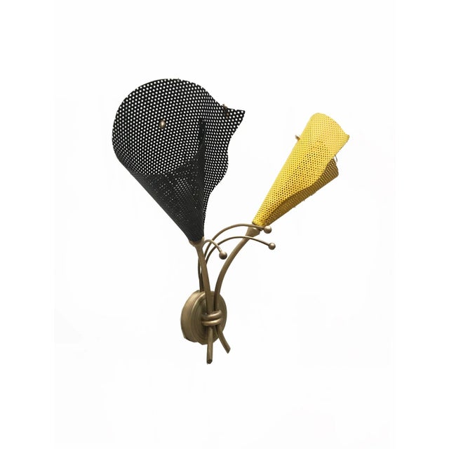 Mid-Century Modern Perforated Iron & Brass Sconce, 1950s For Sale - Image 3 of 18