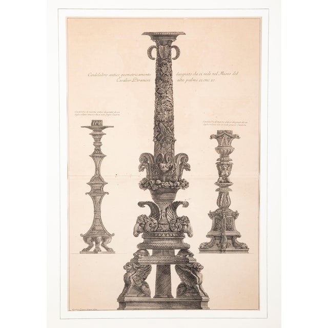 Neoclassical Etching of three ancient Roman candelabra by Giovanni Battista Piranesi (1720-1778) originally published in...