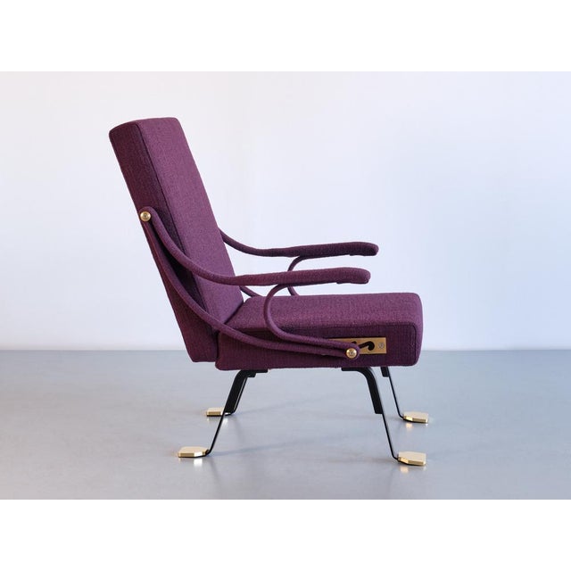 Mid-Century Modern Digamma Armchair in Purple Dedar Fabric & Brass by Ignazio Gardella, 2010s For Sale - Image 3 of 17