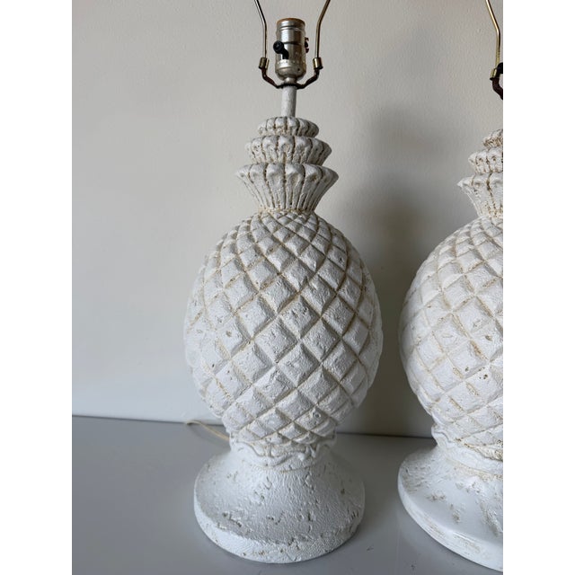 Vintage Coastal Plaster Pineapple Table Lamps – A Pair For Sale - Image 9 of 13