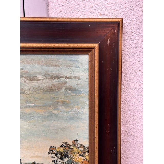 Wood J. Clement Coastal Harbor Oil Painting, Vintage For Sale - Image 7 of 12
