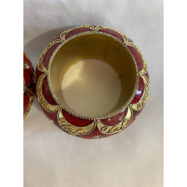 1990s Red & Gold Metal Napkin Rings- Set of 2 For Sale - Image 4 of 6