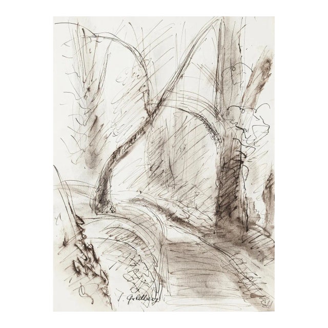 Forest - Original Ink and Watercolor by S. Goldberg - 1950s 1950s For Sale