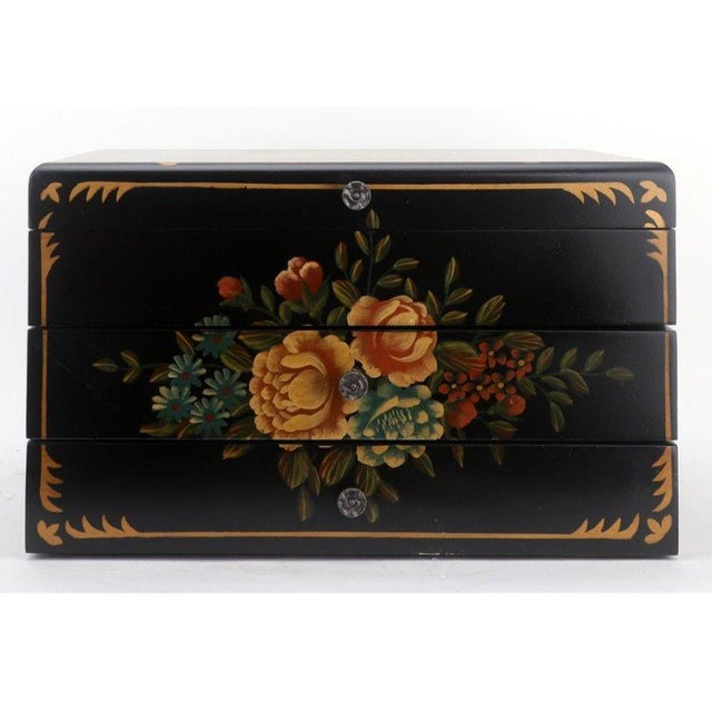 Early 21st Century Tole Painted Black Lacquer Silverware Flatware Chest For Sale - Image 5 of 12