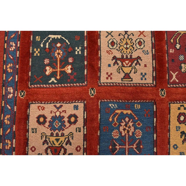 Gabbeh Rug 5′ X 6’4” Red Wool Vintage Tribal Hand-Knotted Oriental Carpet For Sale - Image 10 of 14