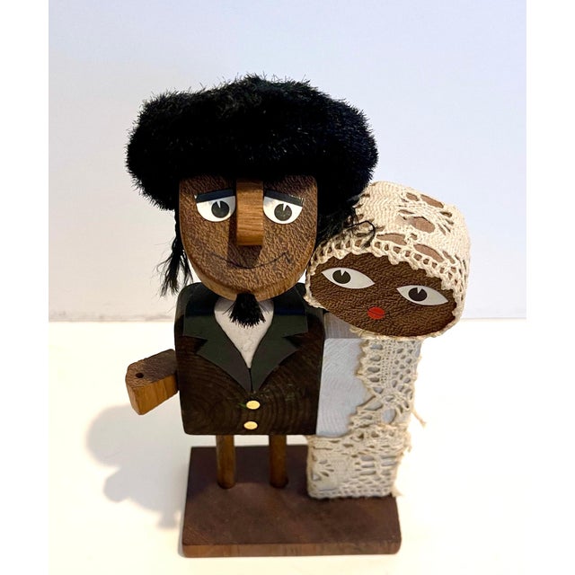 Folk Art Frank Meisler, Rare Vintage Hasidic Wedding Jerusalem Wood Judaica Art Sculpture Frank Meisler, c.1960's For Sale - Image 3 of 5