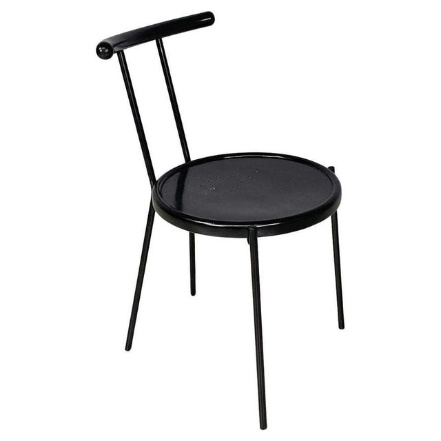 Italian Modern Round Black Wood and Metal Chair, 1980s For Sale - Image 18 of 18