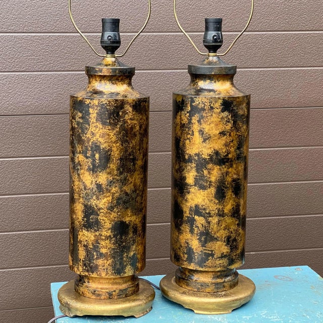 Mid-Century Modern Cylindrical Patinated Bronze Table Lamps - a Pair For Sale In Philadelphia - Image 6 of 13