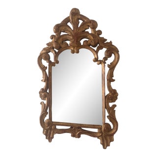 Antique Italian Rococo Giltwood Mirror, Carved Scroll & Acanthus Crest For Sale