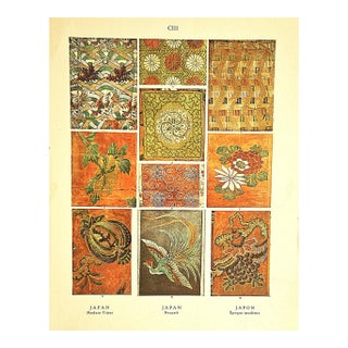 C1880s Antique French Chromolithograph -Japanese Textile Designs For Sale