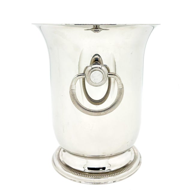 Alessi Vintage French Jean Couzon Stainless Steel Champagne Bucket / Wine Cooler With Ring Handles – Hollywood Regency / Neoclassical For Sale - Image 4 of 12