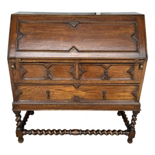 C1900 Oak Barley Twist Secretary Desk For Sale