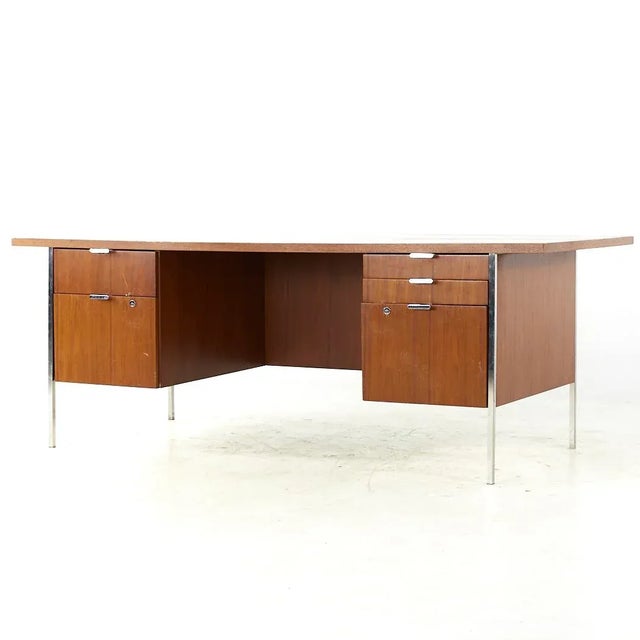 Mid-Century Modern Roger Sprunger for Dunbar Mid Century Chrome and Walnut Executive Desk For Sale - Image 3 of 11