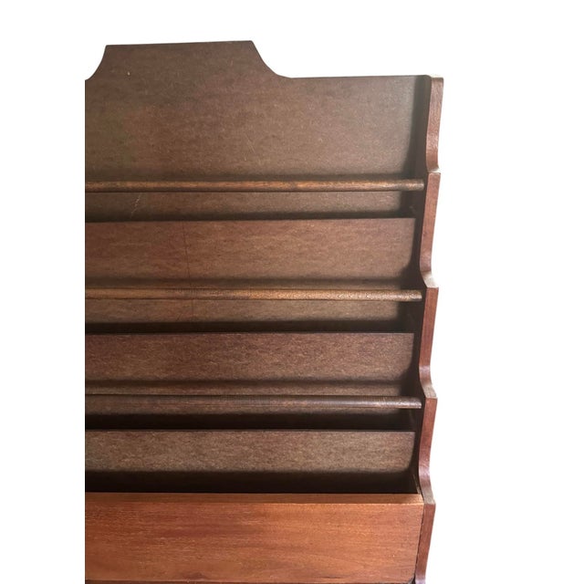 Vintage Mid Century / Arts & Crafts Wooden Book Shelf / Case / Trough / Magazine Rack / Library Stand / Holder With Rolling Brass Ball Feet For Sale - Image 10 of 12