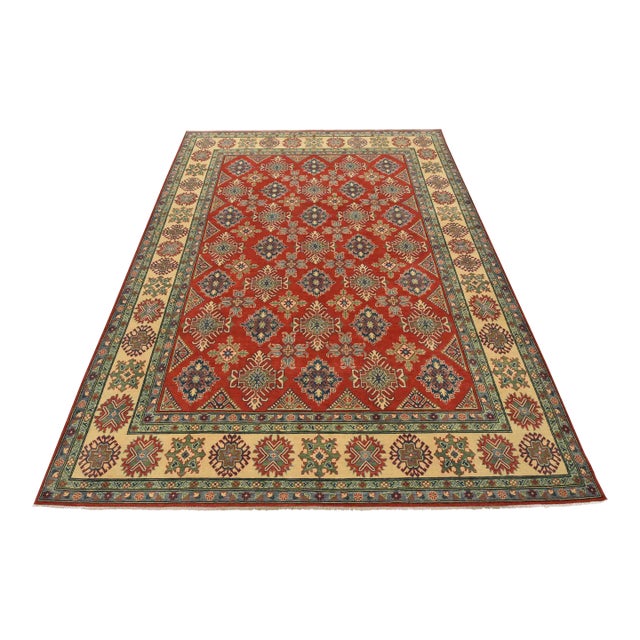 Kazak Rug 9’2” X 11’9” Red Wool Tribal Hand-Knotted Oriental Carpet For Sale