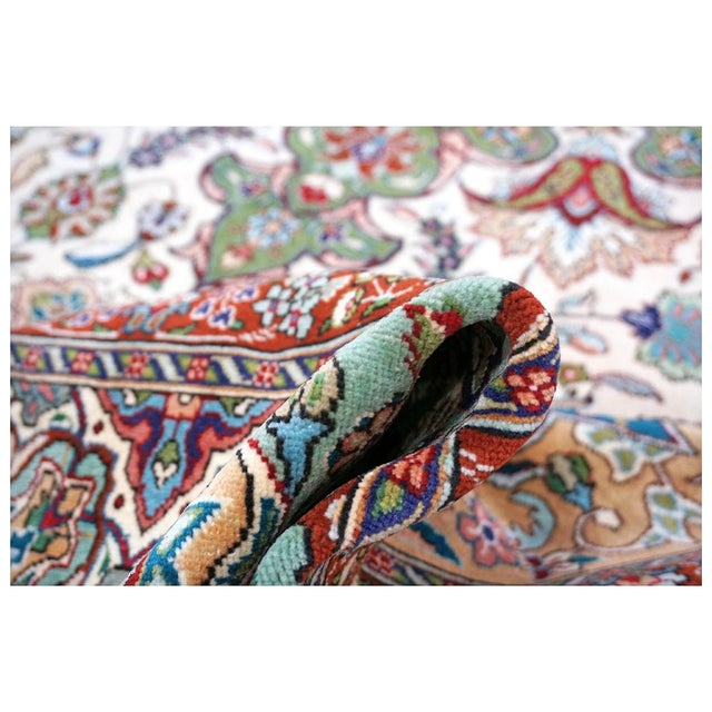 Antique Persian Tabriz Wool & Cotton 10X13 Ivory, Peach, Red & Teal Handmade Area Rug #1140364 For Sale In Houston - Image 6 of 9