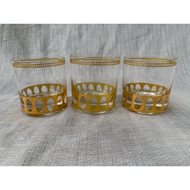 Glass Vintage Culver Antigua 22k Gold Lowball Glasses Set of 3 For Sale - Image 7 of 13