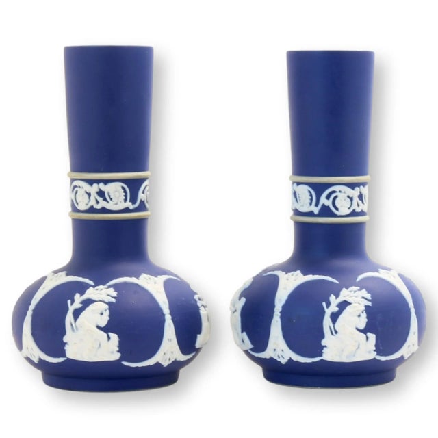 Ceramic Antique English Jasperware Bud Vases, a Pair For Sale - Image 7 of 7
