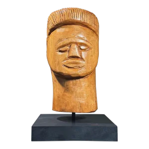 Vintage Hand Carved Brazilian Ex-Voto Folk Art Portrait Sculpture on Stand