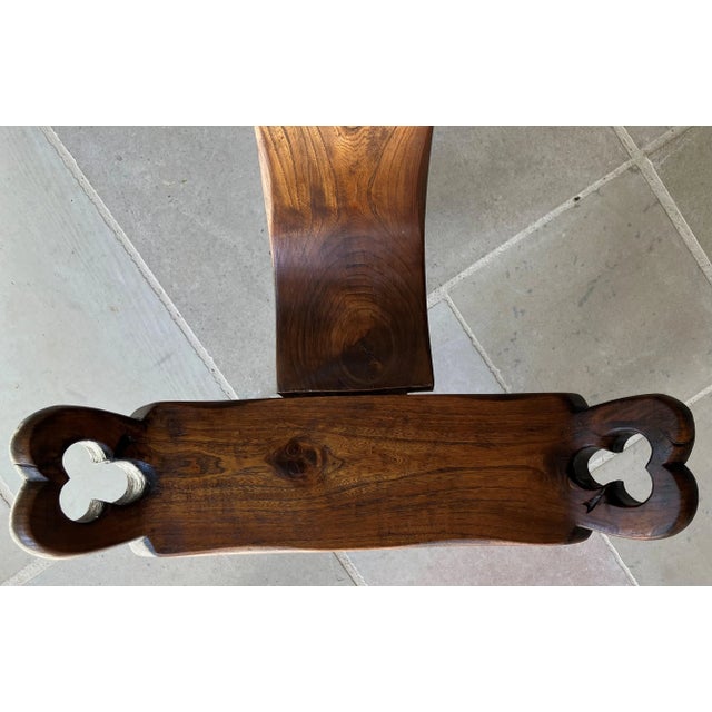 Wood Mid 20th-Century European Arts & Crafts-Inspired Three-Legged Hardwood Birthing Chair For Sale - Image 7 of 15