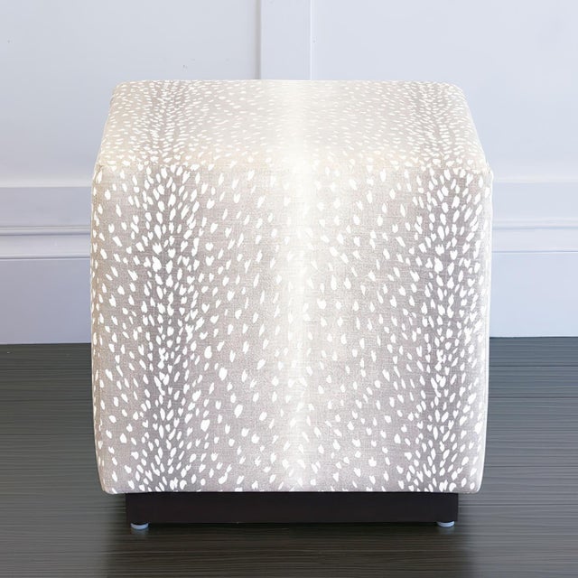 Art Deco Fawn Grey Cube Ottoman For Sale - Image 3 of 4