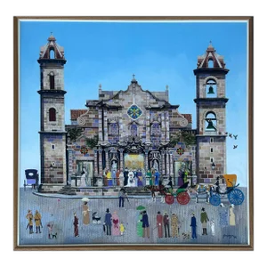 Agustin Gainza Oil Painting "Wedding at the Havana Cathedral C1880"
