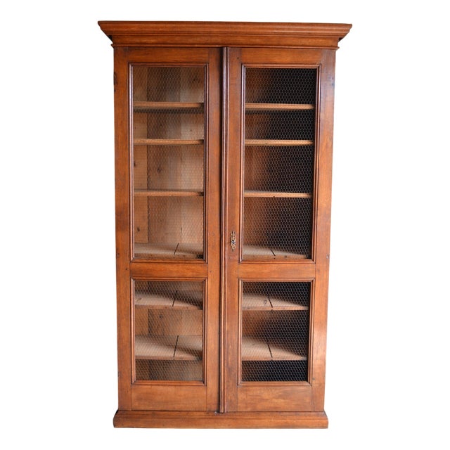 Antique Oak Bookcase with Mesh Doors For Sale
