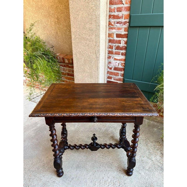 Antique English Console Table Writing Desk Jacobean Barley Twist Carved Oak C1890 For Sale - Image 4 of 18