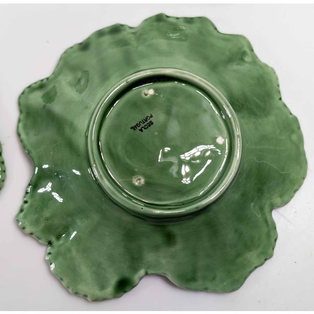 Mid-Century Set of 6 Green Cabbage Luncheon Plates by Secla Portugal For Sale - Image 15 of 18