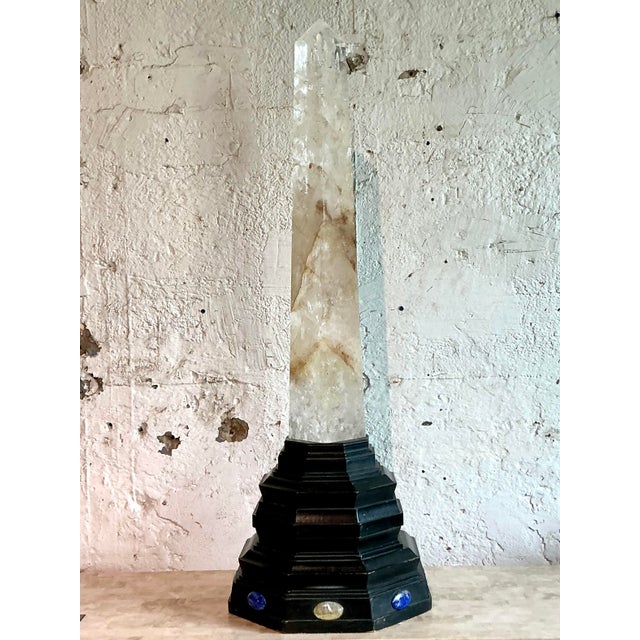 Late 20th Century Vintage Boho Rock Crystal Obelisk on Jeweled Pedestal For Sale - Image 5 of 8