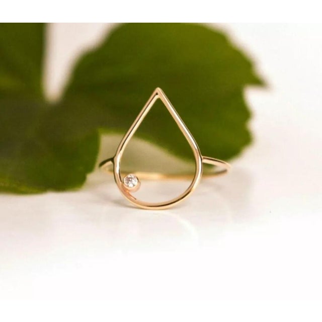 Not Yet Made - Made To Order 14k Solid Gold Teardrop Shape Diamond Thin Handmade Stacking Ring Size 7 For Sale - Image 5 of 6